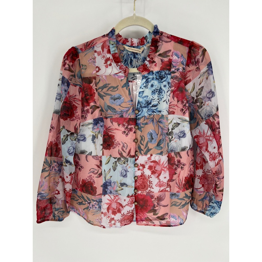 Soft Surroundings Anastasia Shirt Petite Small Pink Floral Patchwork Sheer NWT